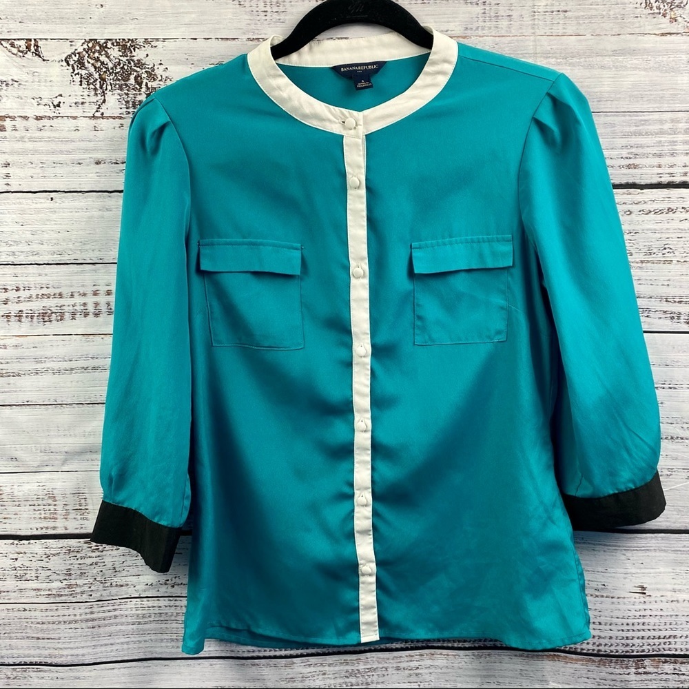 BANANA REPUBLIC teal 3/4 sleeve blouse Sz Small
